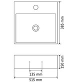 VidaXL Wastafel met kraangat 51,5x38,5x15 cm keramiek zwart