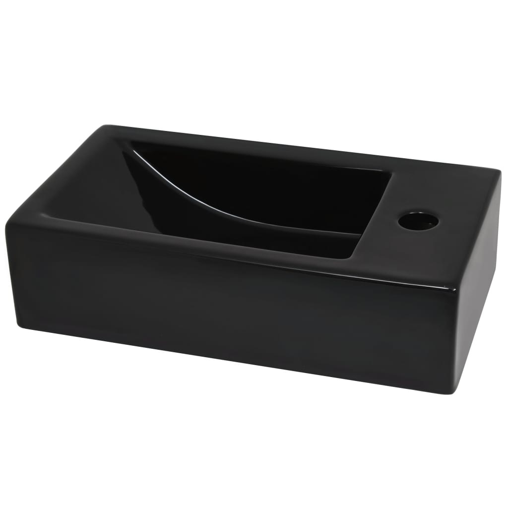 VidaXL Wastafel met kraangat rechthoekig 46x25,5x12 cm keramiek zwart