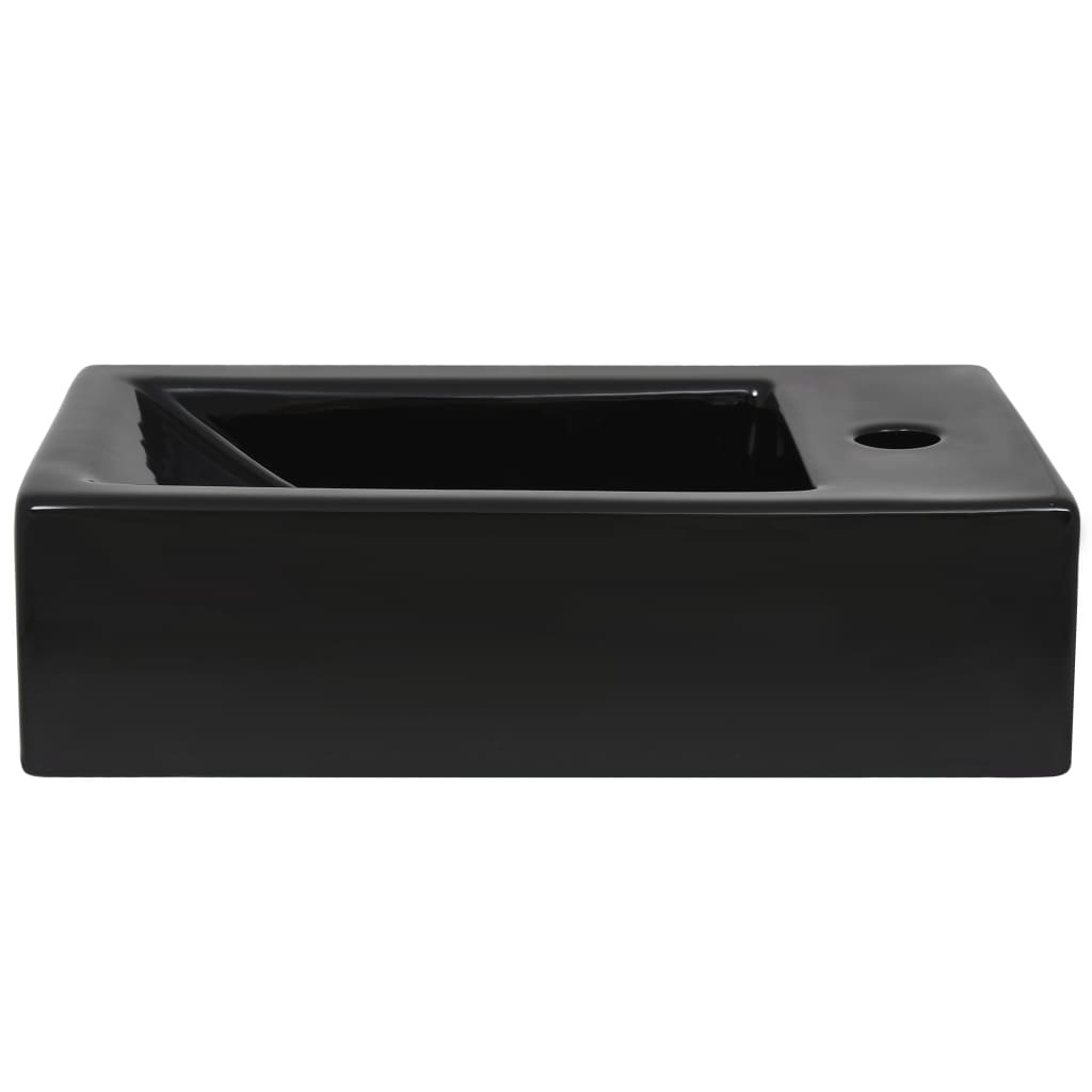 VidaXL Wastafel met kraangat rechthoekig 46x25,5x12 cm keramiek zwart