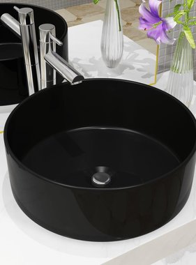 VidaXL Wastafel rond 40x15 cm keramiek zwart