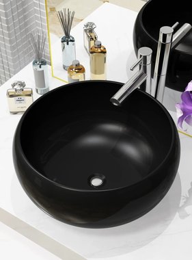 VidaXL Wastafel rond 40x15 cm keramiek zwart