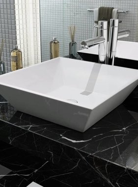 VidaXL Wastafel vierkant wit 41,5x41,5x12 cm keramiek