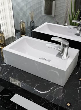 VidaXL Wastafel met kraangat rechthoekig wit 46x25,5x12 cm keramiek