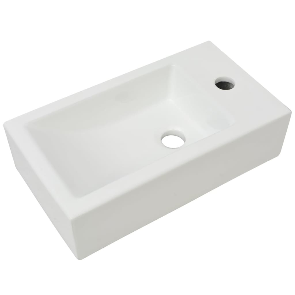 VidaXL Wastafel met kraangat rechthoekig wit 46x25,5x12 cm keramiek