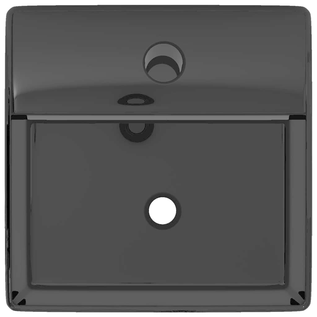 VidaXL Wastafel met kraangat zwart vierkant keramiek