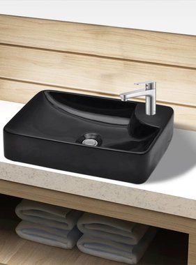 VidaXL Wasbak met kraangat, keramiek, zwart