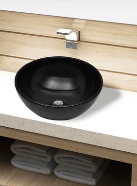VidaXL Wasbak, keramiek, rond, zwart 325 mm