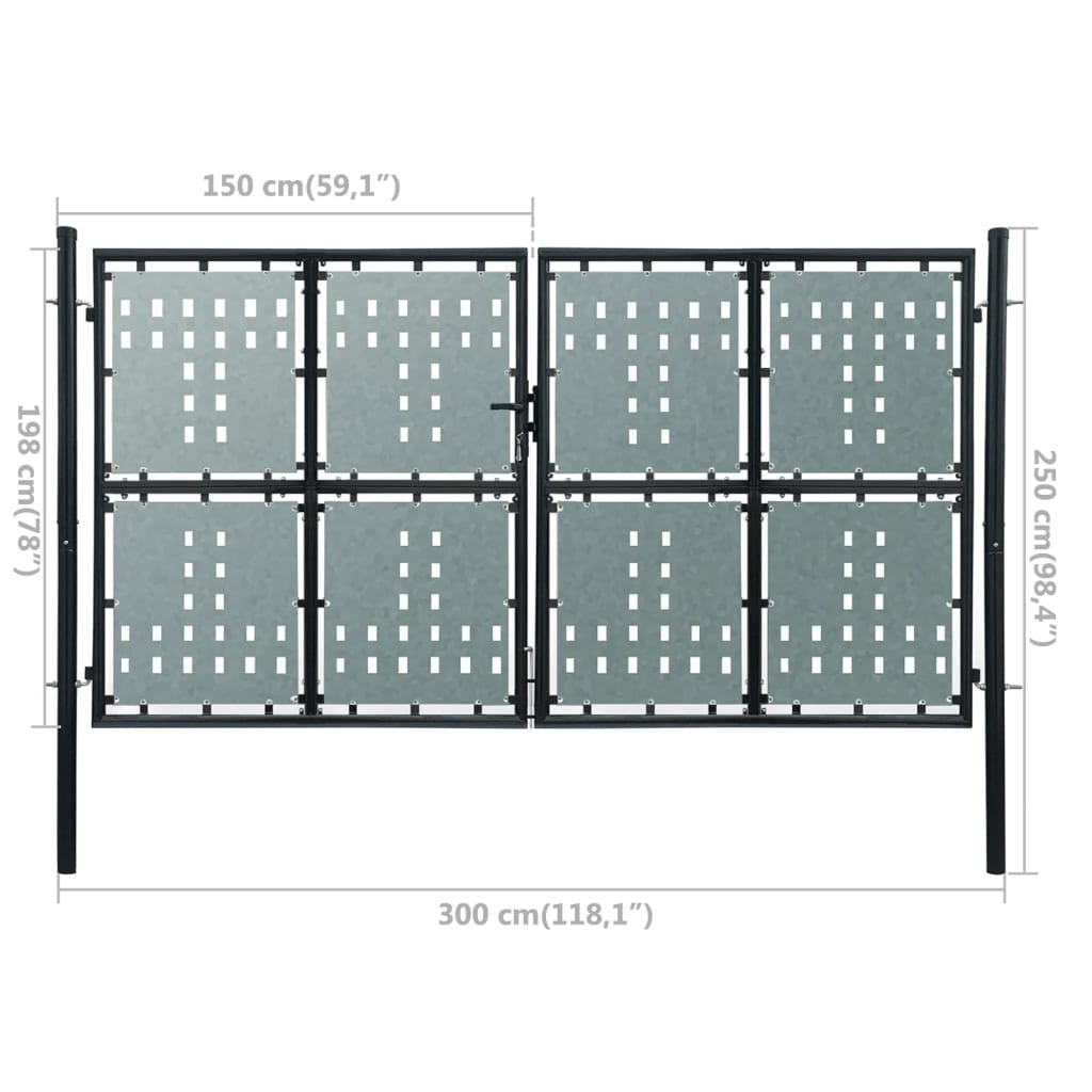 vidaXL Tuinpoort dubbele deur zwart 300 x 250 cm