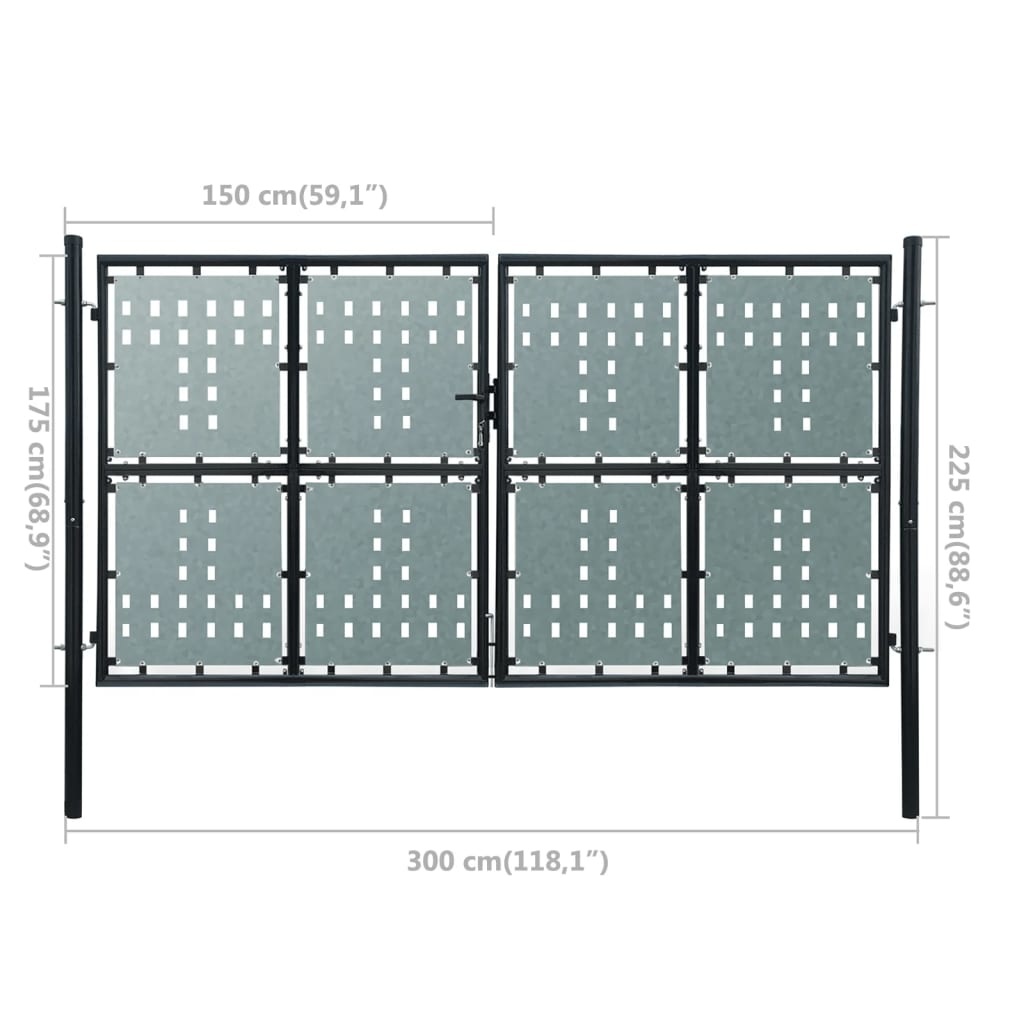 vidaXL Tuinpoort dubbele deur zwart 300 x 225 cm