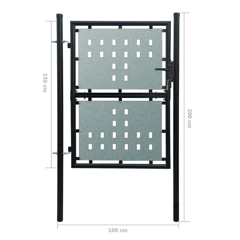 vidaXL Tuinpoort enkele deur zwart 100 x 200 cm