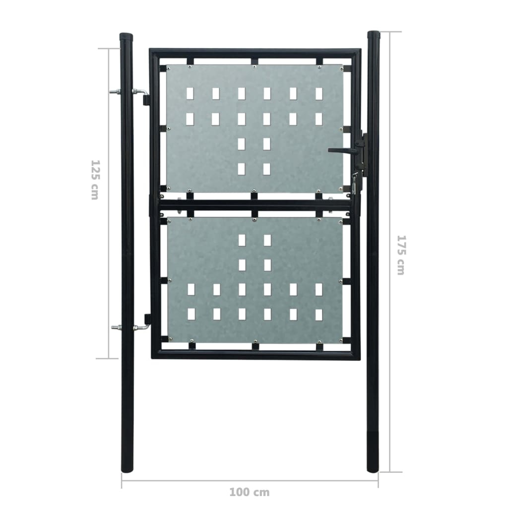 vidaXL Tuinpoort enkele deur zwart 100 x 175 cm