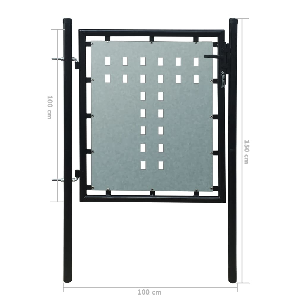 vidaXL Tuinpoort enkele deur zwart 100 x 150 cm