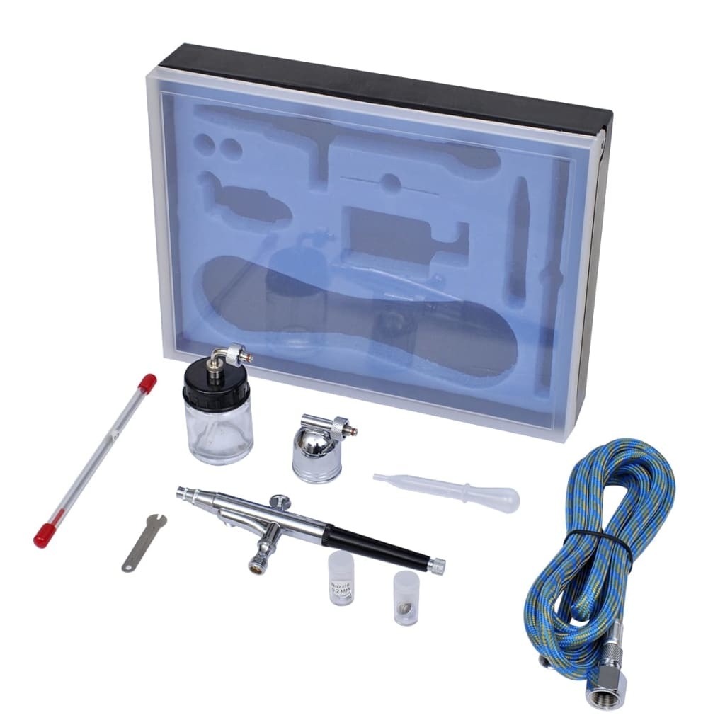 vidaXL Airbrush set met glazen beker 0,2 / 0,3 / 0,5 mm mondstukken