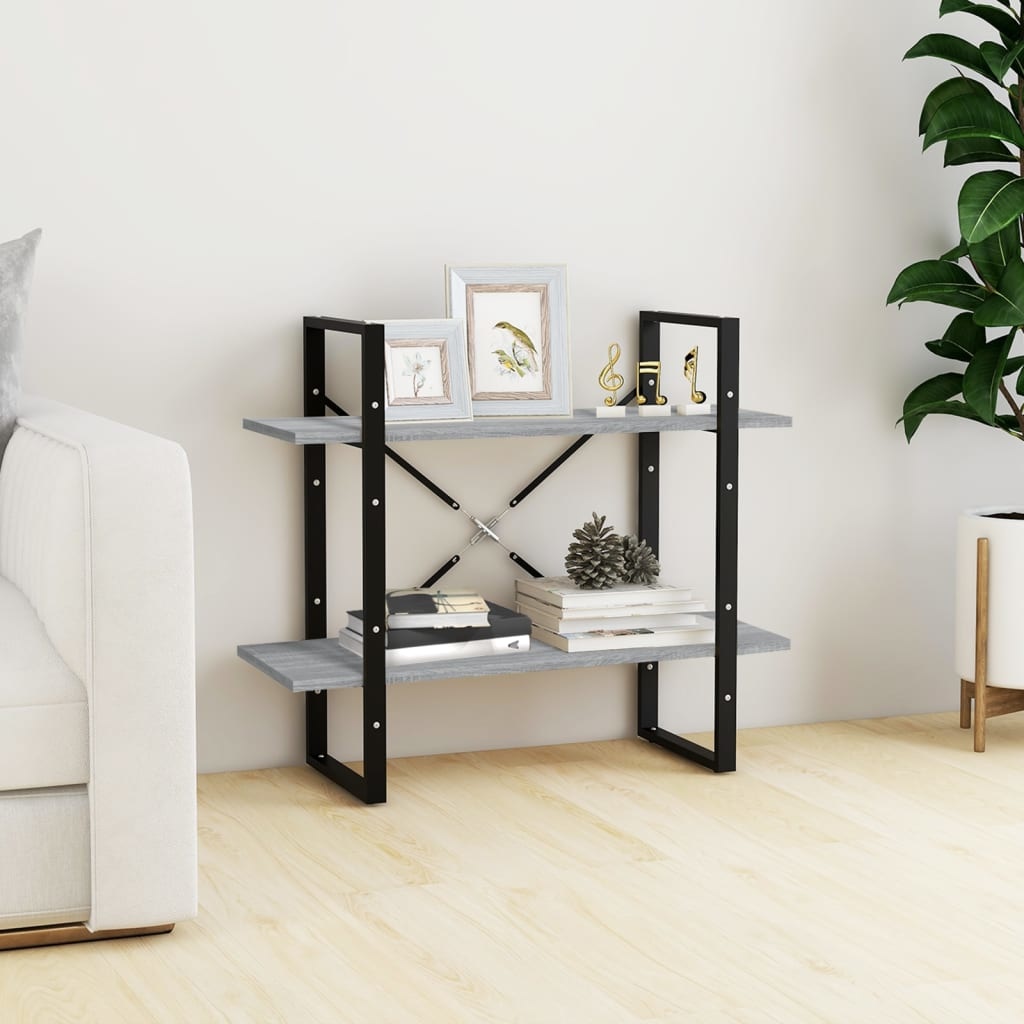 VidaXL Boekenkast met 2 schappen 80x30x70 cm bewerkt hout grijs sonoma