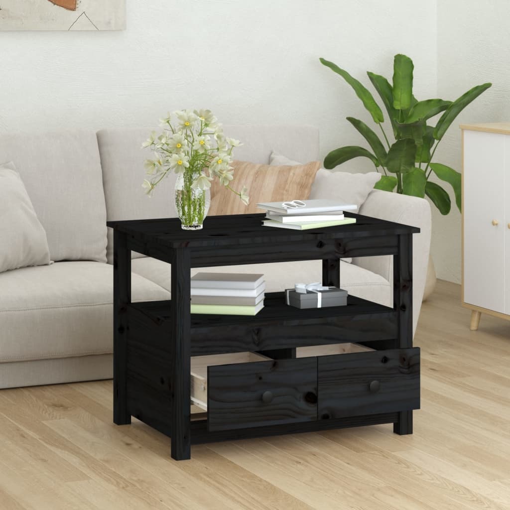 VidaXL Salontafel 71x49x55 cm massief grenenhout zwart