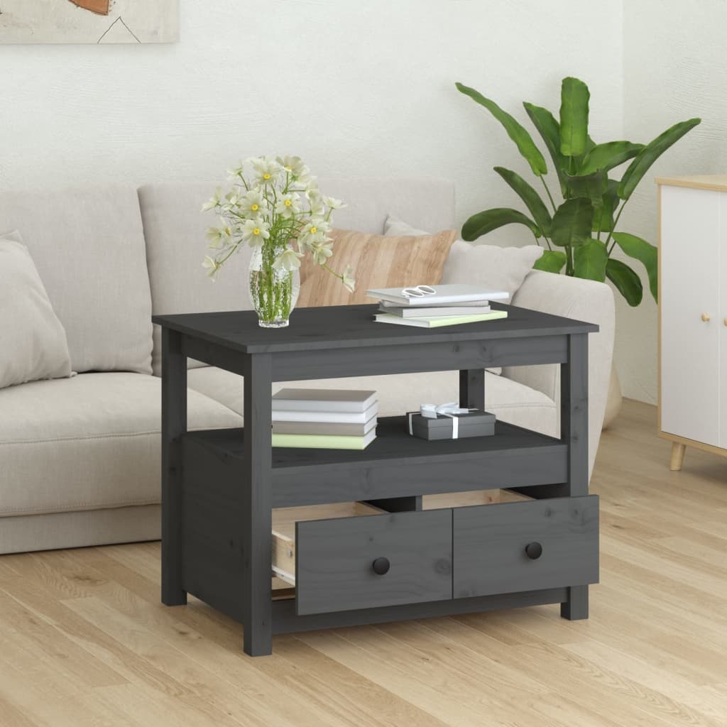 VidaXL Salontafel 71x49x55 cm massief grenenhout grijs