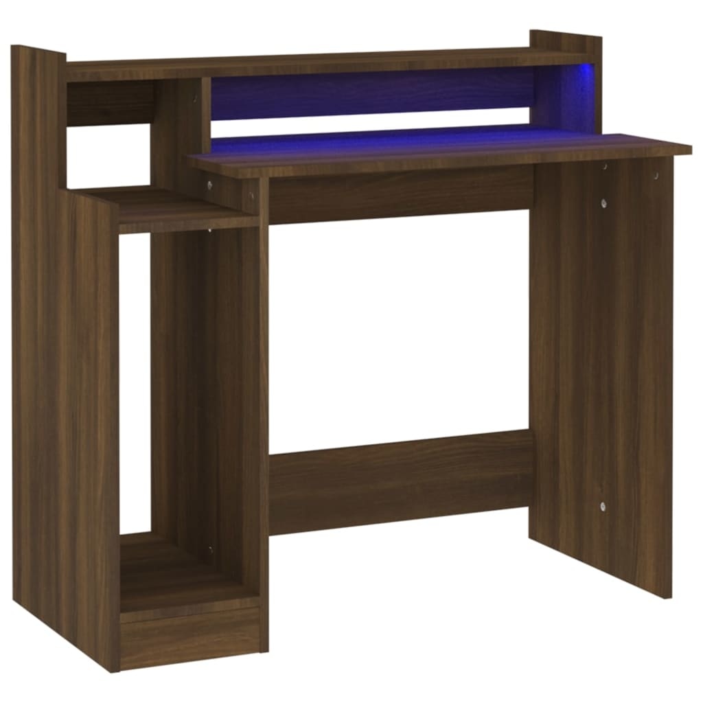 vidaXL Bureau met LED-verlichting 97x90x45 cm hout bruineikenkleurig