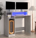 vidaXL Bureau met LED-verlichting 97x90x45 cm hout grijs sonoma eiken