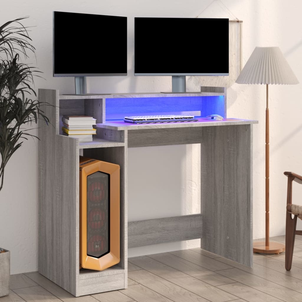 VidaXL Bureau met LED-verlichting 97x90x45 cm hout grijs sonoma eiken