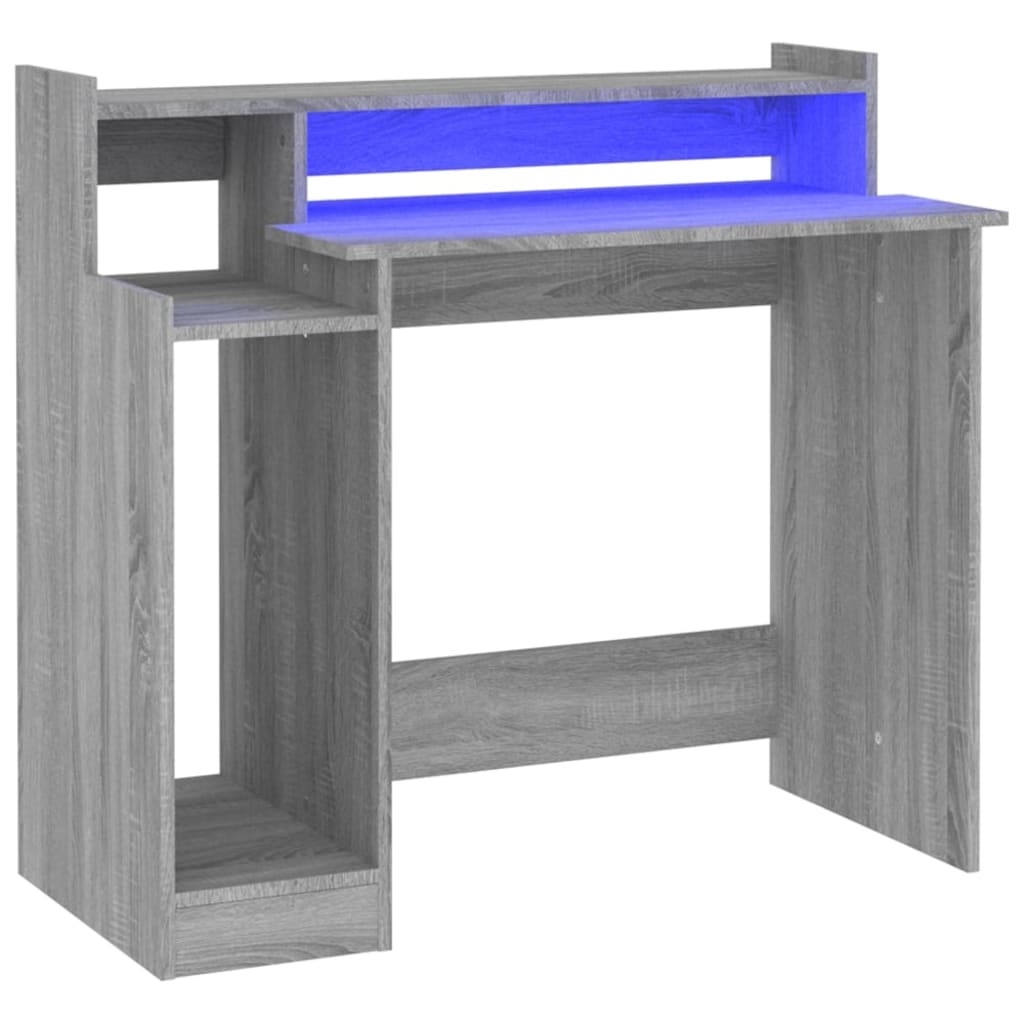 vidaXL Bureau met LED-verlichting 97x90x45 cm hout grijs sonoma eiken