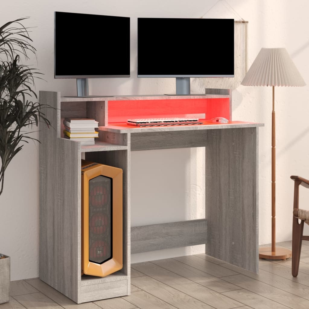 vidaXL Bureau met LED-verlichting 97x90x45 cm hout grijs sonoma eiken