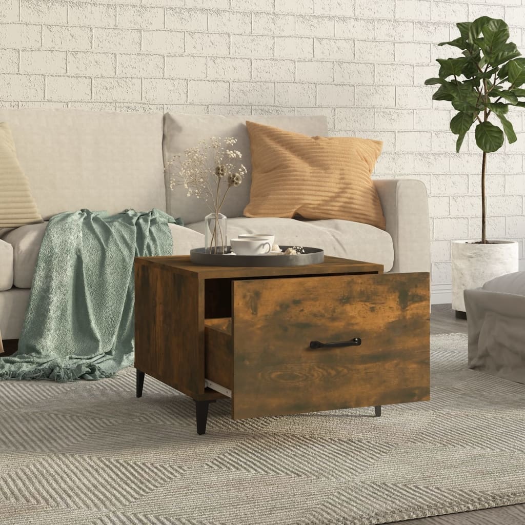 VidaXL Salontafel met metalen poten 50x50x40 cm gerookt eikenkleurig
