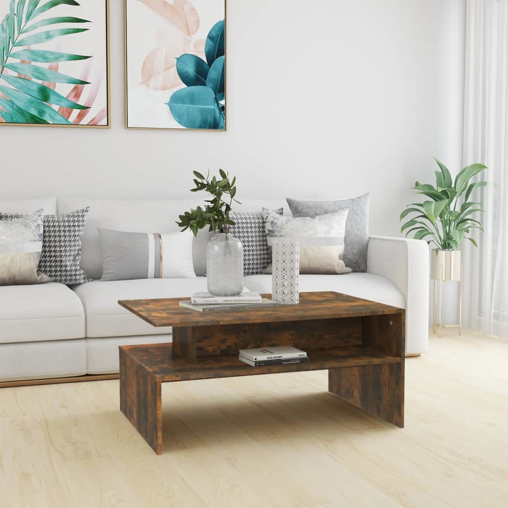 VidaXL Salontafel 90x60x42,5 cm bewerkt hout gerookt eikenkleurig