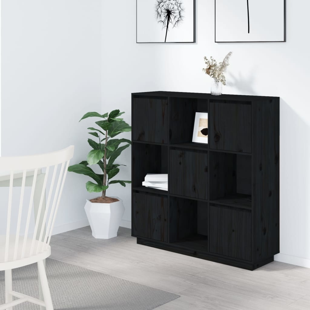 VidaXL Hoge kast 110,5x35x117 cm massief grenenhout zwart