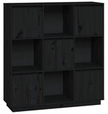 VidaXL Hoge kast 110,5x35x117 cm massief grenenhout zwart