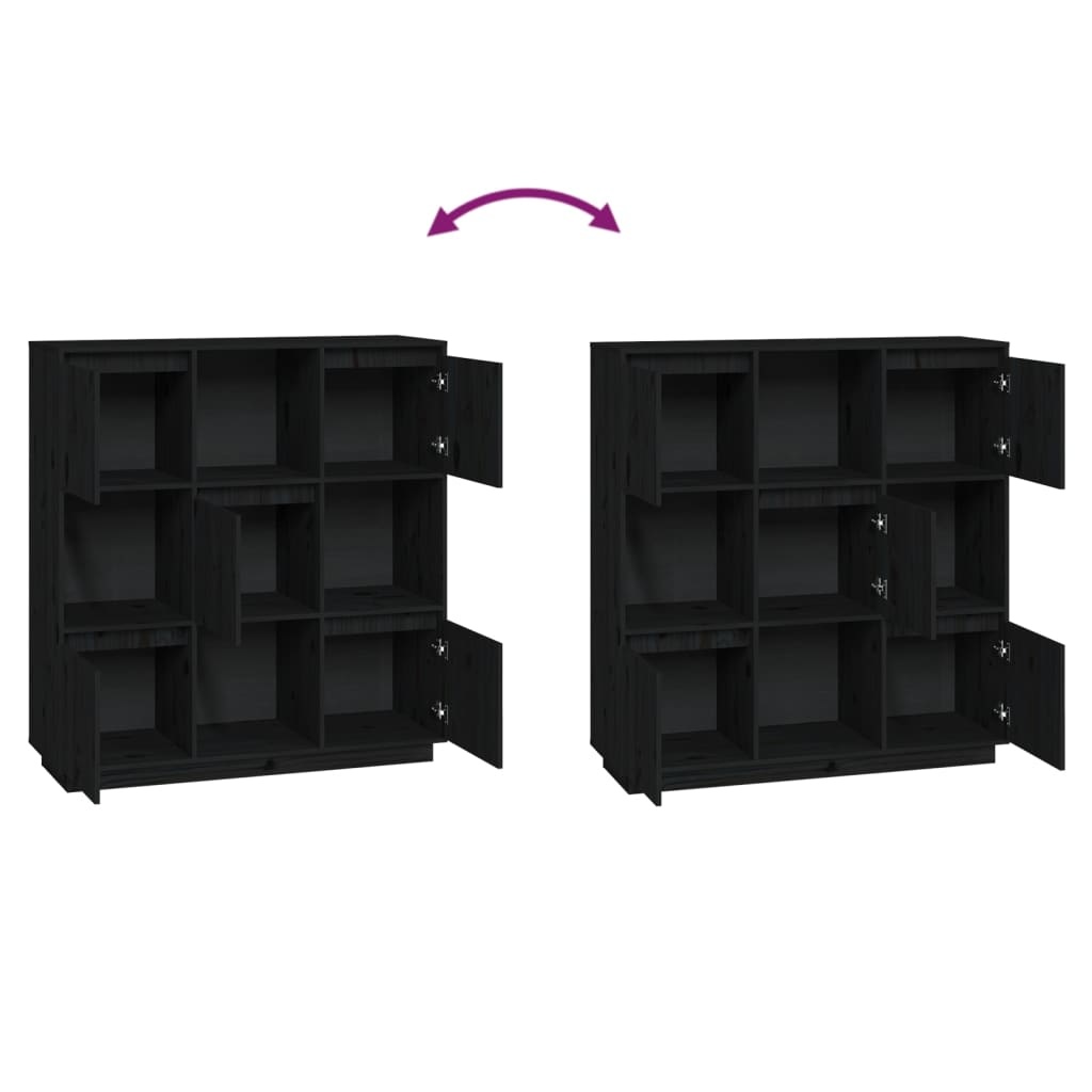 VidaXL Hoge kast 110,5x35x117 cm massief grenenhout zwart