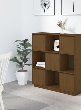 VidaXL Hoge kast 110,5x35x117 cm massief grenenhout honingbruin