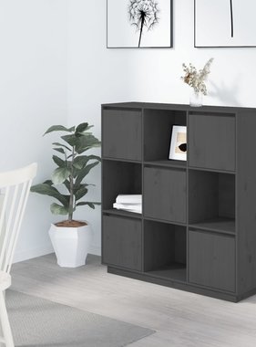 VidaXL Hoge kast 110,5x35x117 cm massief grenenhout grijs