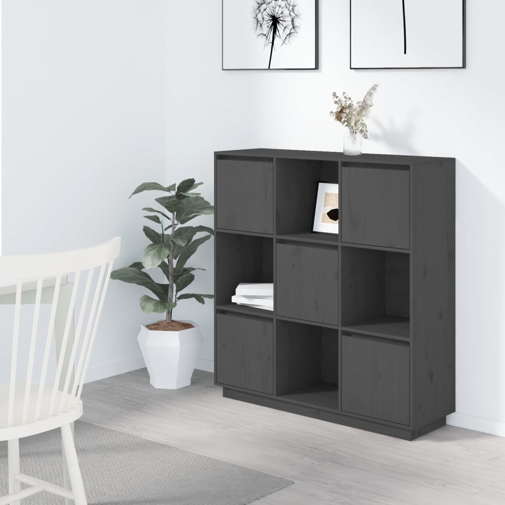 VidaXL Hoge kast 110,5x35x117 cm massief grenenhout grijs