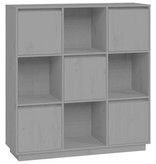 VidaXL Hoge kast 110,5x35x117 cm massief grenenhout grijs