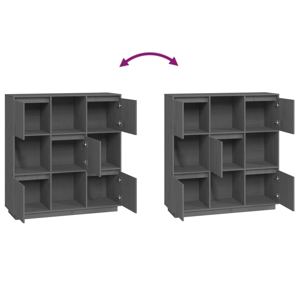 VidaXL Hoge kast 110,5x35x117 cm massief grenenhout grijs