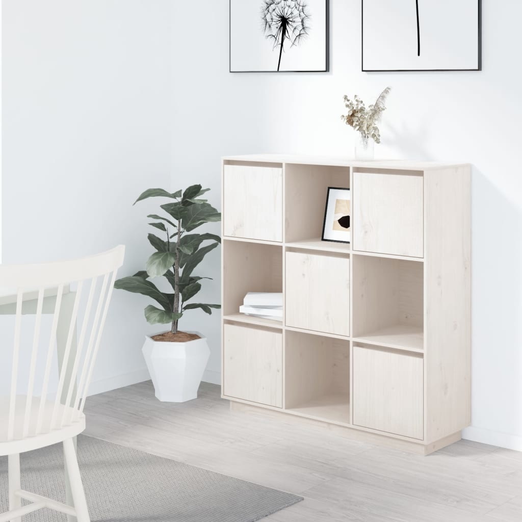 VidaXL Hoge kast 110,5x35x117 cm massief grenenhout wit