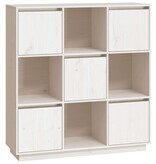 VidaXL Hoge kast 110,5x35x117 cm massief grenenhout wit