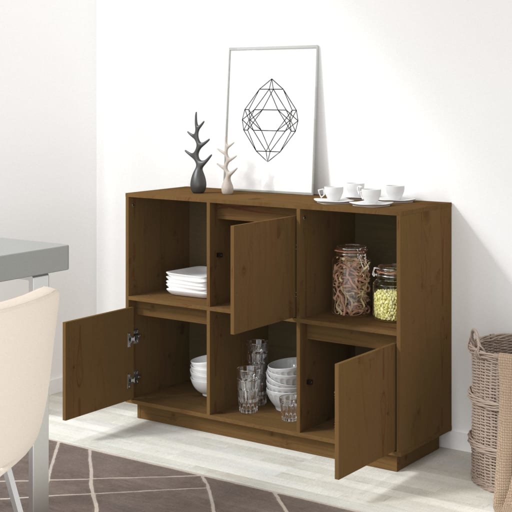VidaXL Dressoir 110,5x35x80 cm massief grenenhout honingbruin