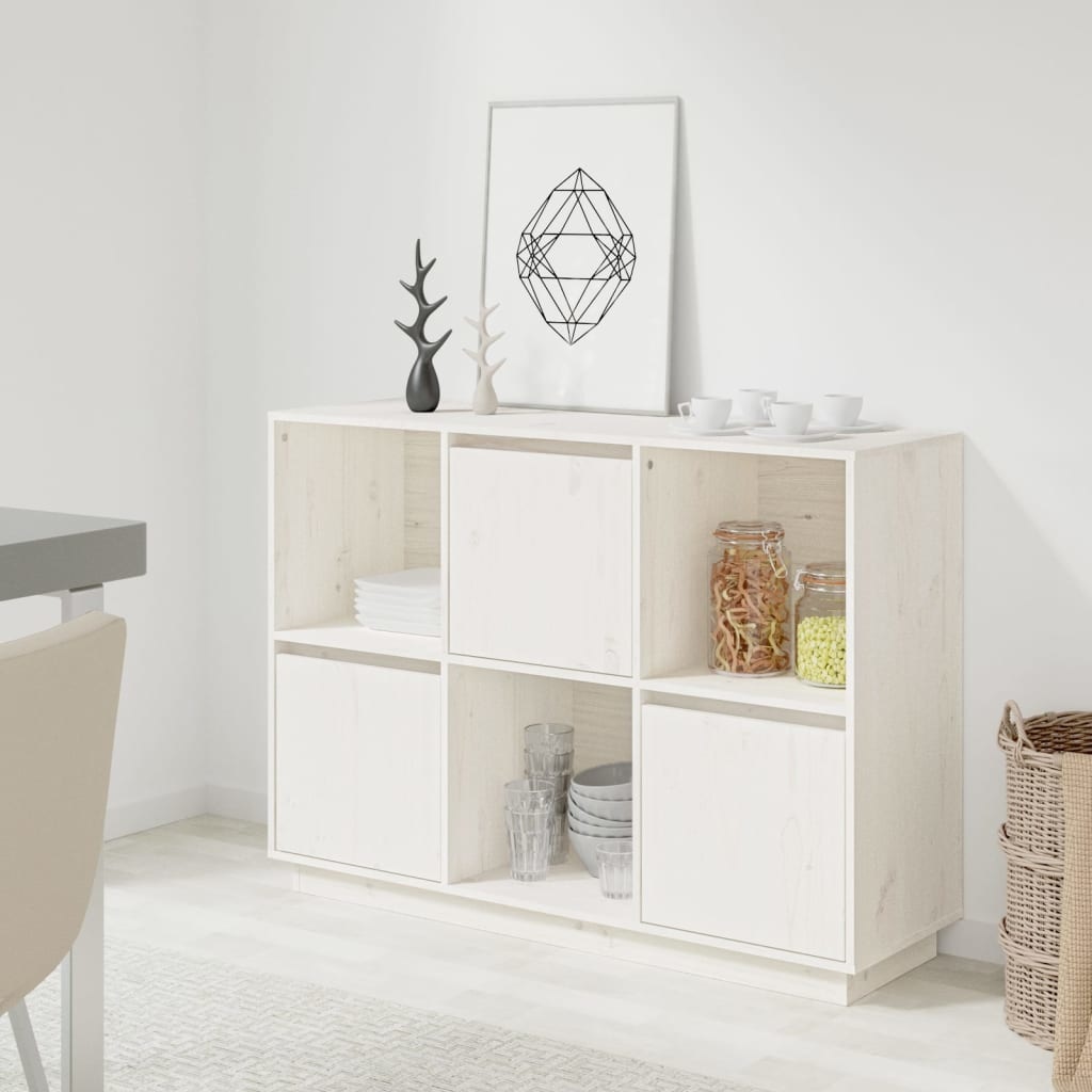 VidaXL Dressoir 110,5x35x80 cm massief grenenhout wit