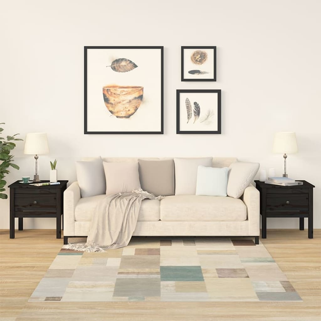 VidaXL Bijzettafels 2 st 50x50x49 cm massief grenenhout zwart