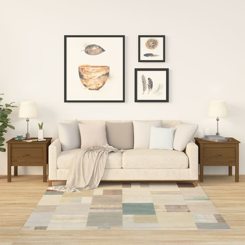 VidaXL Bijzettafels 2 st 50x50x49 cm massief grenenhout honingbruin