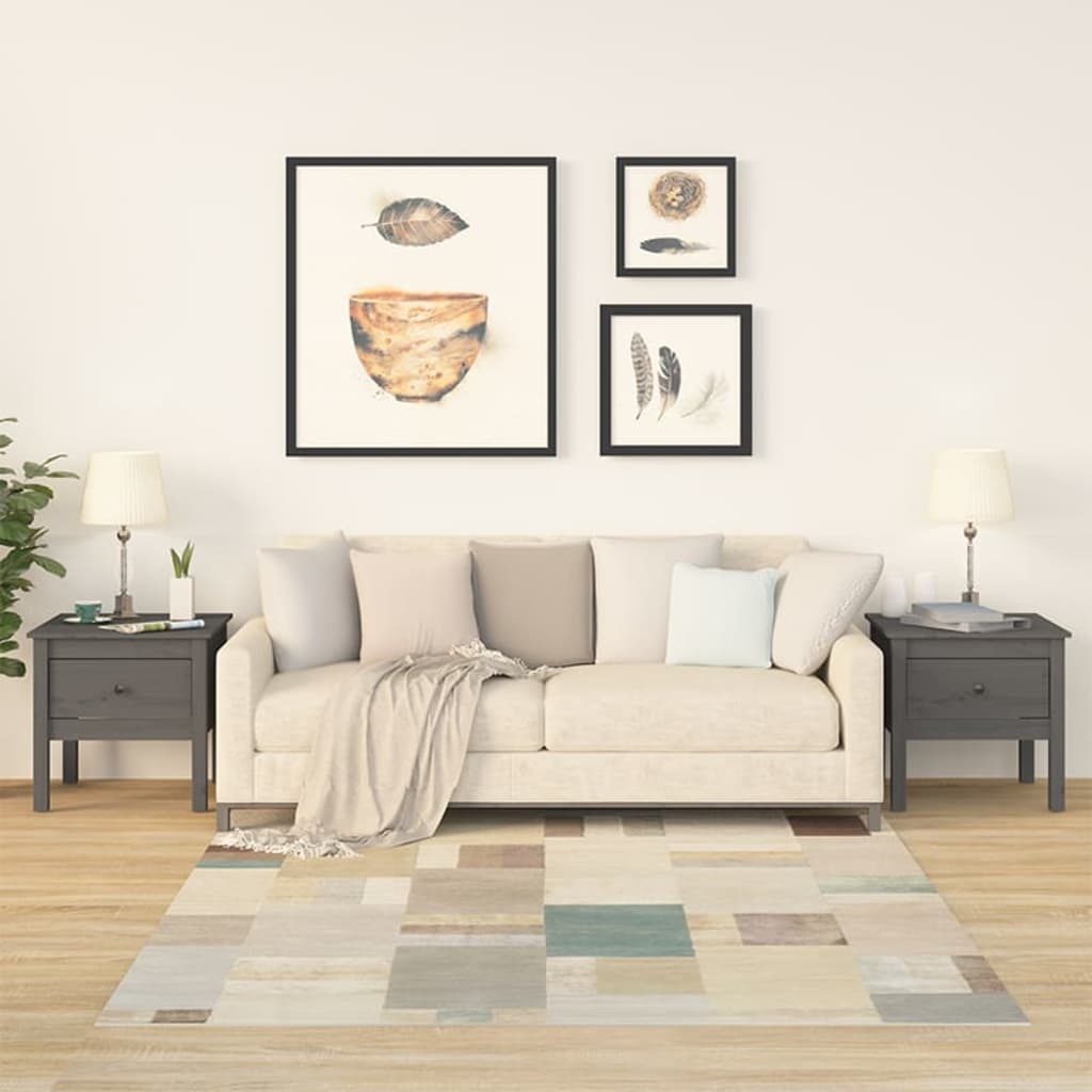 VidaXL Bijzettafels 2 st 50x50x49 cm massief grenenhout grijs