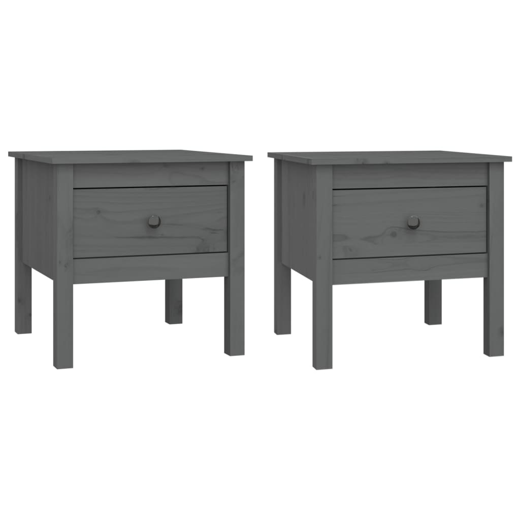 VidaXL Bijzettafels 2 st 50x50x49 cm massief grenenhout grijs