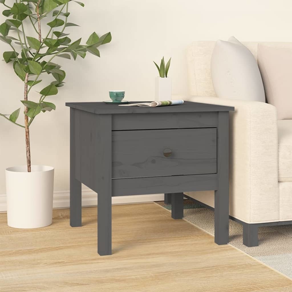 VidaXL Bijzettafels 2 st 50x50x49 cm massief grenenhout grijs