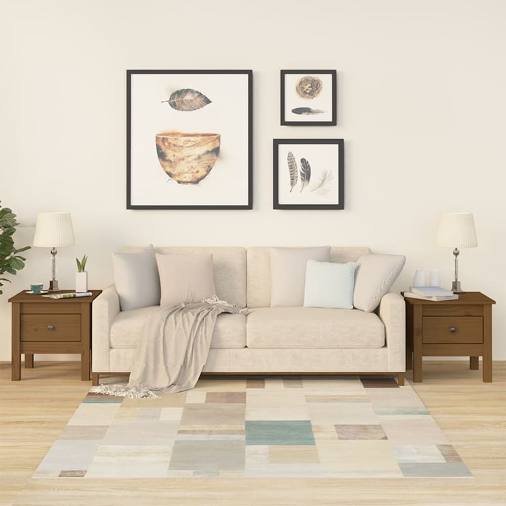 VidaXL Bijzettafels 2 st 40x40x39 cm massief grenenhout honingbruin