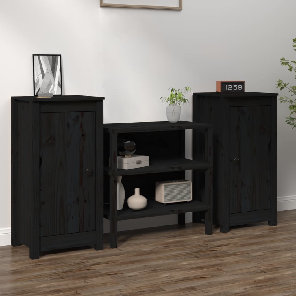 VidaXL Dressoirs 2 st 40x35x80 cm massief grenenhout zwart