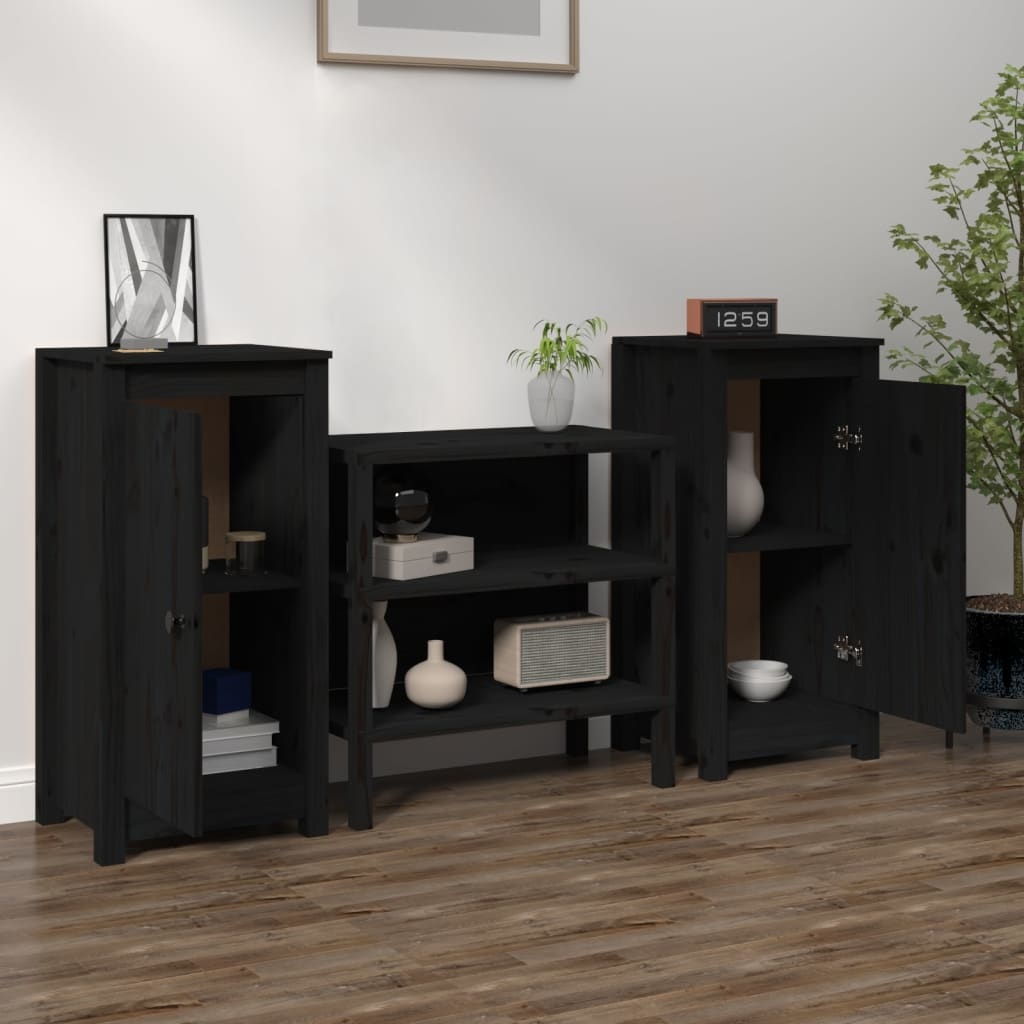 VidaXL Dressoirs 2 st 40x35x80 cm massief grenenhout zwart