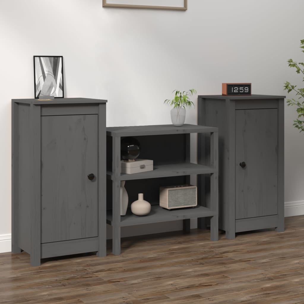 VidaXL Dressoirs 2 st 40x35x80 cm massief grenenhout grijs