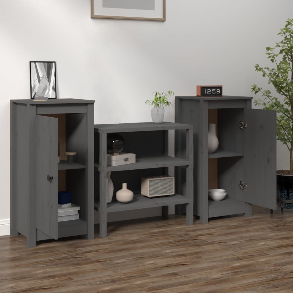 VidaXL Dressoirs 2 st 40x35x80 cm massief grenenhout grijs