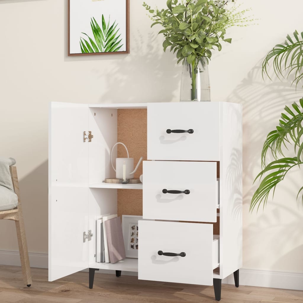 VidaXL Dressoir 69,5x34x90 cm bewerkt hout hoogglans wit